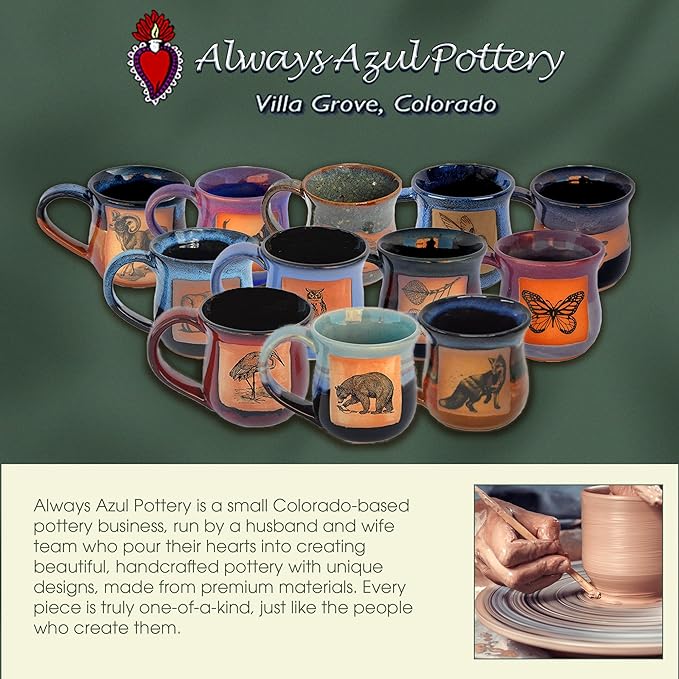 ALWAYS AZUL POTTERY Wide Bottom Travel Mug in Black Hills Gold Design - Handmade Ceramic Mug, Microwave Safe, Polished Pottery for Coffee, Tea & Hot Drinks, Unique, Stylish, Durable Ceramic Coffee Cup