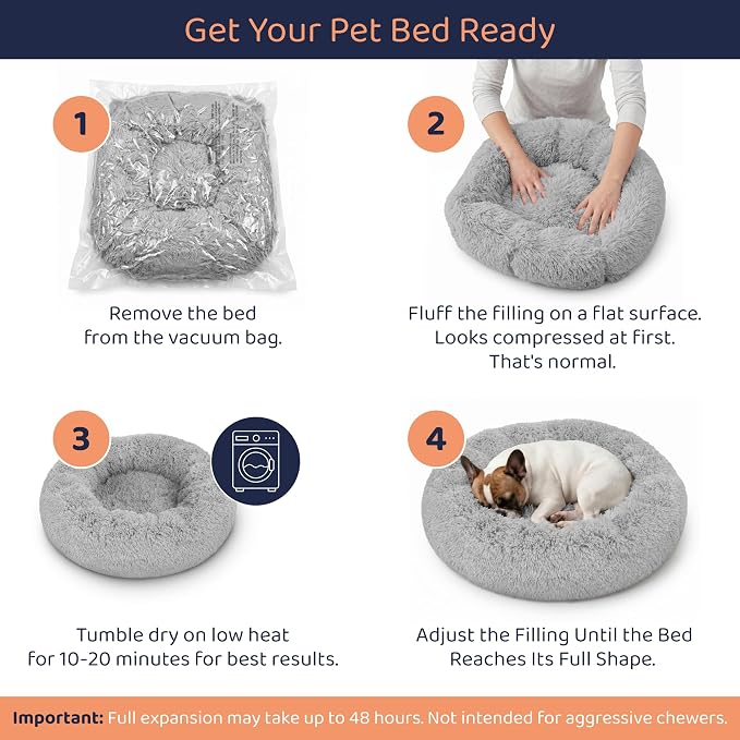 Donut Dog Bed - Premium Comfort for Anxiety Relief - Fluffy & Calming Design with Ultra-Plush Support | Cozy Round Dog Bed with Super Soft Circle Style (Grey, Large)