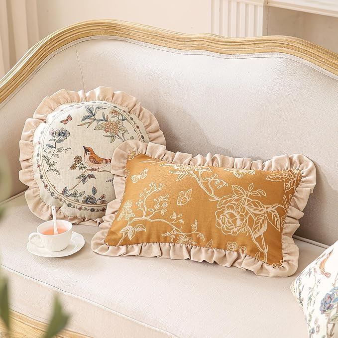 ISAENNE Design Rectangular Floral Linen Throw Pillow Covers 12"x20" Pack of 2, Ginger Simple Elegant Flower Pattern Cushion Covers Decor Pillowcases for Bed,Living Room,Outdoor,Car