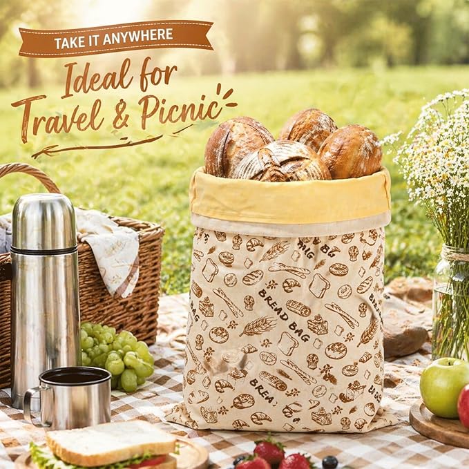 Reusable Beeswax Bread Bags for Sourdough, XL Eco-Friendly Fresh Food Storage (13x17in, 2 Pack). Natural Beeswax Food Wrap Bag, Bread Keeper for Homemade Bread, Eco Friendly Kitchen Storage