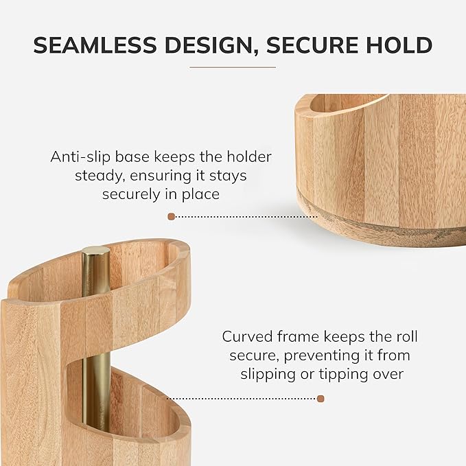 Anji Mountain Wooden Paper Towel Holder Countertop with Mango Wood Round Base and Iron Holder, Holder Stand for Kitchen Roll Organizer & Kitchen Dining Table Home Decor - Mango/Gold, Arc Hold
