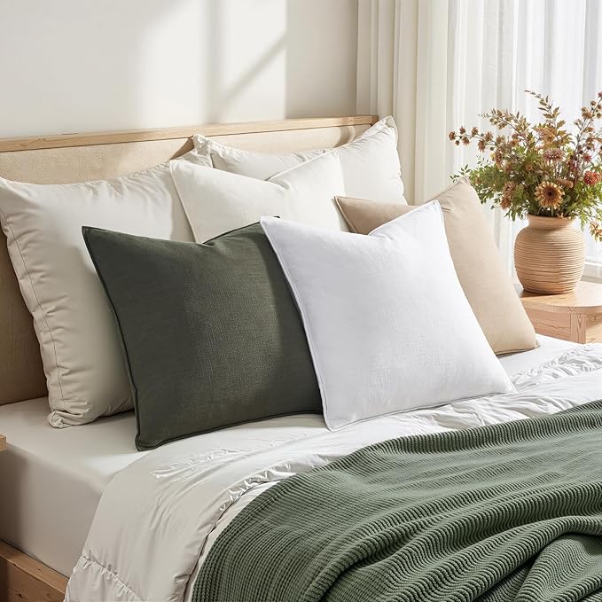 Pack of 4,Decorative Linen Soild Throw Pillow Covers Soft Accent Cushion Case Boho Farmhouse Neutral Pillowcase for Couch Sofa Bedroom Living Room Home Decor 18 x 18 Inch Green