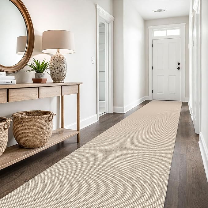 EARTHALL Runner Rug 3x14 Ft Washable Runners for Hallways Extra Long Woven Non Slip Entryway Runner Braided Kitchen Runner Indoor Outdoor Carpet Runners for Stair, Hall, Foyers, Beige/Ivory