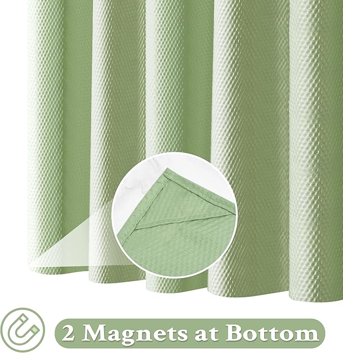 Tititex Solid Sage Green Cloth Fabric Shower Curtain Liner with 2 Magnets - Texture Soft Hotel Quality Waterproof Shower Liner, Light-Weight & Machine Washable 72x84 inch