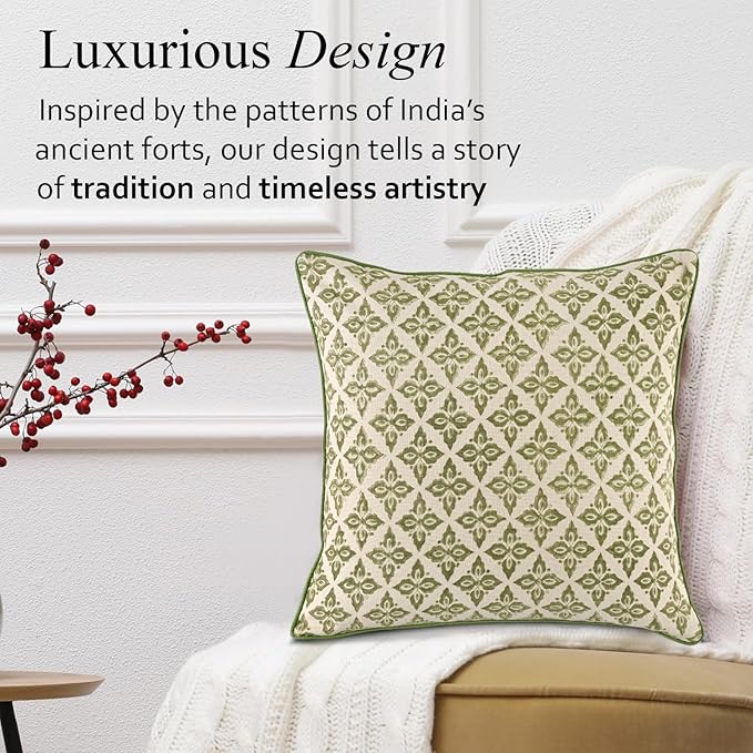 CPC Vintage Petal Trellis Throw Piping Pillow Covers for Couch 24"x24" Inch Pillows for Living Room 100% Cotton Boho Cute Flower Cushion Covers Gift for Spring, Mother's Day