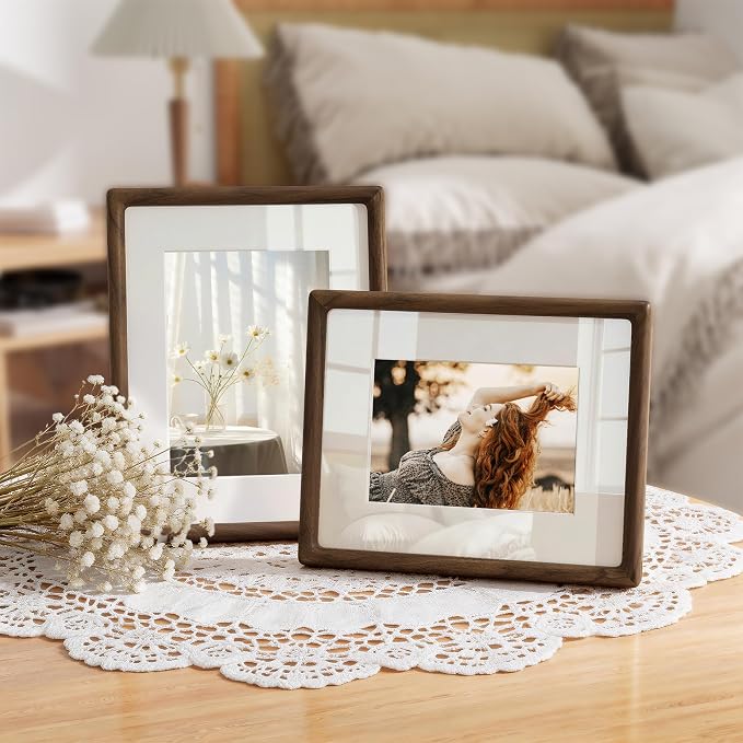 8.5x11 Picture Frame, USA-Sourced Walnut Wood Picture Frame, 8.5x11 Certificate Frame with High Tempered Glass, 8.5 by 11 Diploma Frame Matted to 6x8 Photo for Wall & Tabletop Display, 1 Pack