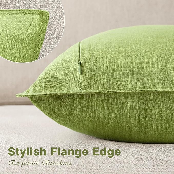 Foindtower Pack of 2, Decorative Linen Soild Throw Pillow Covers Soft Accent Euro Cushion Case Boho Farmhouse Pillowcase for Chair Couch Sofa Bedroom Living Room Home Decor 20 x 20 Inch Lush Green