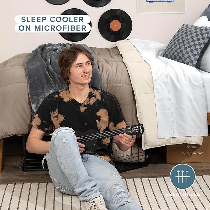 Bare Home Twin/Twin Extra Long Comforter - Reversible Colors - Goose Down Alternative - Ultra-Soft - Premium 1800 Series - All Season Warmth - Bedding Comforter (Twin/Twin XL, Taupe/Sand)