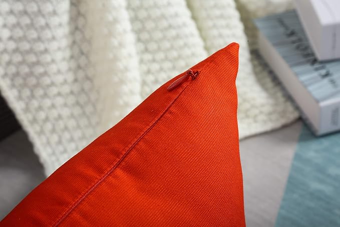 TangDepot Handmade Decorative Solid 100% Cotton Canvas Throw Pillow Covers/Cushion Covers, 45 Colors Available - (18"x18" 2 Pieces, Red Orange), 2 Count (Pack of 1) | 100% cotton, same-color zip, machine wash & air dry. For living room, bedroom, office...