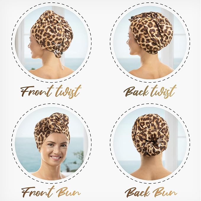 Microfiber Hair Towel Wrap with Wet & Dry Detangling Brush – Fast Drying Anti-Frizz Hair Drying Turban for Curly, Wavy and Straight Hair – Gentle Absorbent Hair Care for Women, Girls and Kids