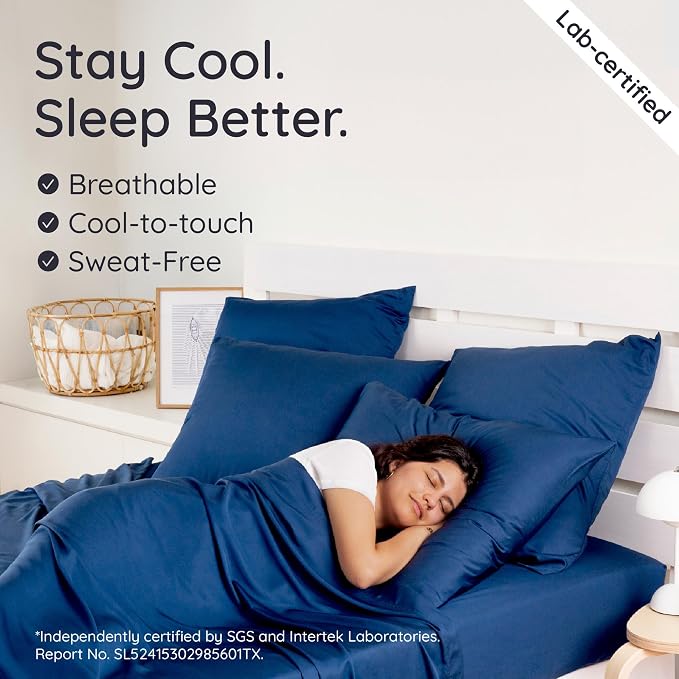 Bambaw 100% Viscose Derived from Bamboo Pillowcase King Size – Set of 2 Cooling Pillow Cases King with Envelope Closure, Navy Blue Pillow Case, Breathable & Super Soft Pillow Cases (Navy Blue)