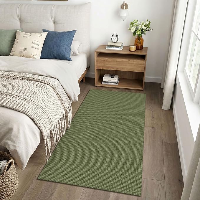 EARTHALL Woven Runner Rug 3x6 Ft Washable Runners for Hallways Wide Non Slip Entryway Rug Braided Kitchen Runner Indoor Floor Carpet for Entryway, Hallway, Kitchen, Bedroom, Green