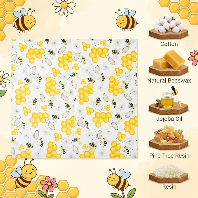 KFHESOMR 3 Pack Beeswax Wraps for Food, Reusable Food Wraps, Beeswax Wraps | Reusable Beeswax Wraps Roll , Organic Sustainable Beeswax Food Wraps, Cut-to-Size, for Bread, Sandwich, Cheese, Fruit, Snack