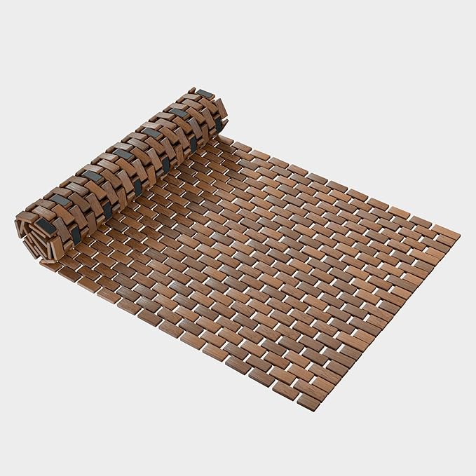 47"x20" Non-Slip Shower Mat for Bathroom, Teak Wood Bath Mat, Large Quick-Dry Floor Mats for Bathtub or Spa, Outdoor