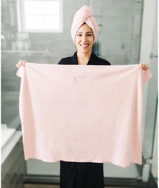ROLSHOL 2 Packs Large Microfiber Hair Towels for Women, Super Absorbent & Quick Dry Hair Towel Wrap for Curly Long & Short Hair- Anti-Frizz Hair Turbans for Wet Hair（Coral Pink & Pink） - 27.5''*39.4''