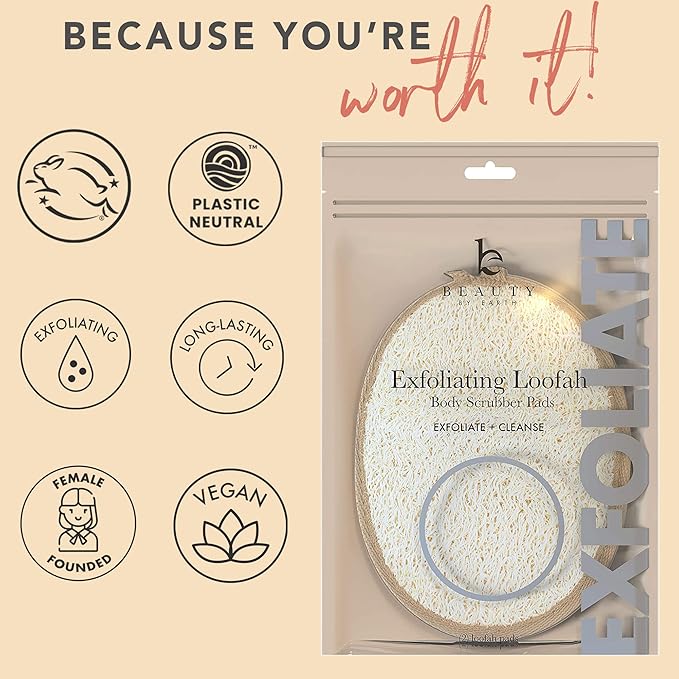 Exfoliating Loofah Sponge Body Scrubber - Pack of 2 Natural Loofah Sponges, Shower Body Exfoliator Scrubbing Pads for Removing Dead Skin