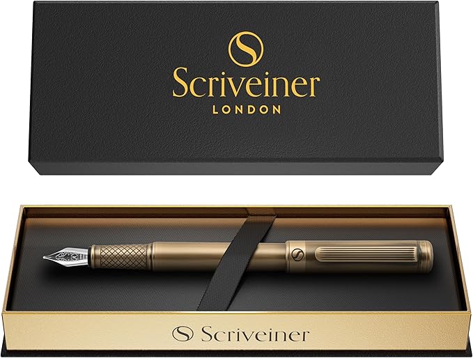 Scriveiner Luxury Fountain Pen - Stunning Bronze Luxury Pen, Schmidt Gilded Nib (Medium), Converter, Best Pen Gift Set for Men & Women, Professional, Executive, Office, Nice Pens