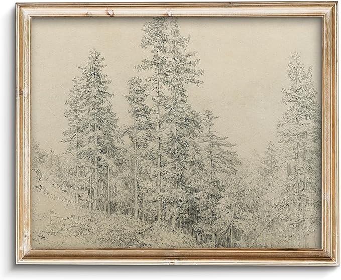 Vodefoad Sketch Tree Minimalist Drawing Canvas Wall Decor, Vintage Neutral Landscape Wall Art, Retro Antique Nature Art Pictures for Gallery Home Bedroom Bathroom Living Room - 8x10Inch Unframe