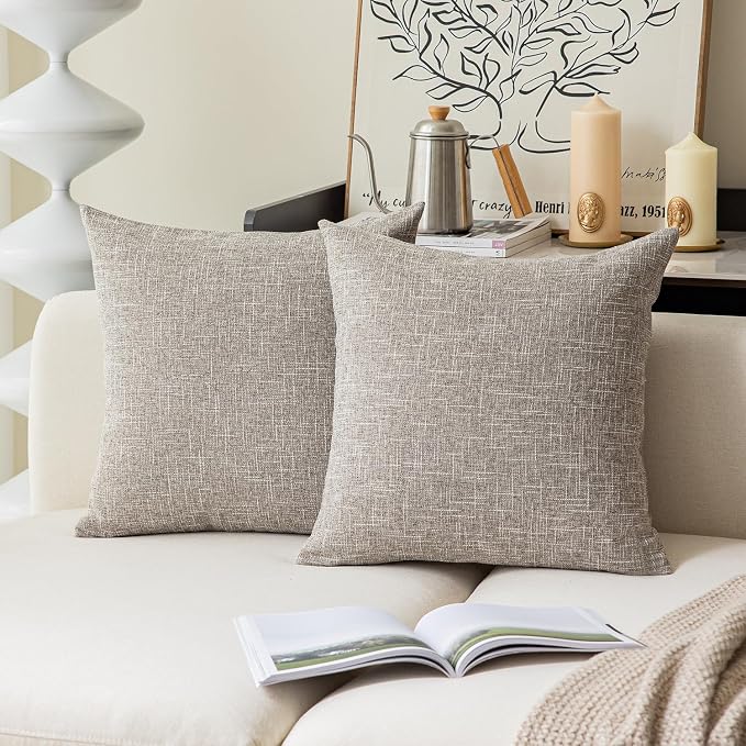 Kevin Textile Throw Pillow Cover Faux Linen Square Cushion Cover Pillowcase, Hidden Zipper, 22x22 inch (2 Piece, Sesame Grey)