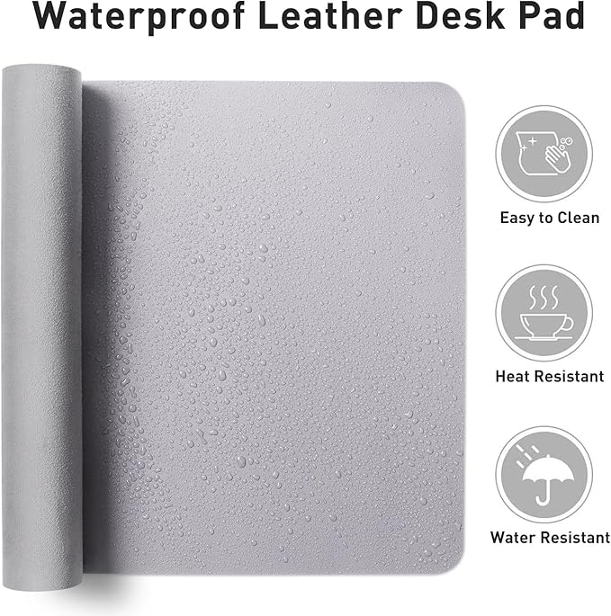 Aothia Faux Leather Desk Mat - Non-Slip PU Leather Desk Blotter, Waterproof Writing Surface, Large Desk Pad for Office & Home (Smoky Lavender, 55" x 17")