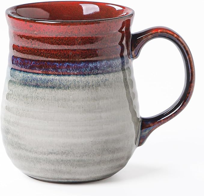 23 oz Large Ceramic Coffee Mugs, Handmade Cup with Large Handle, Big Tea and Coffee Cups for Office and Home, Microwave and Dishwasher Safe (Ink Red)