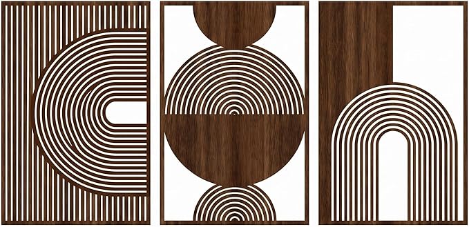 Yerliker 3 Pcs Mid Century Modern Wood Wall Art Decorations 3D Geometric Abstract Wall Sculpture for Living Room Bedroom Office Minimalist Aesthetic(Mid-century,15.75 x 15.75 x 1.97 Inch)