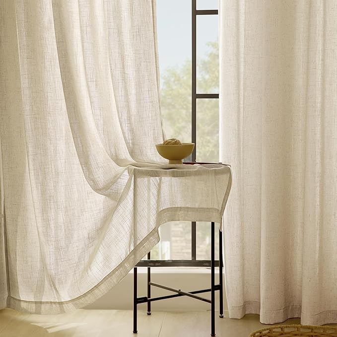 Greyish Beige Linen Curtain 63 inch Length 2 Panels Set Back Tab Light Filtering Living Room Curtain Drapes Home Office Modern Minimalist Decor Farmhouse Boho Neutral Semi Sheer Curtain 63 inch Long