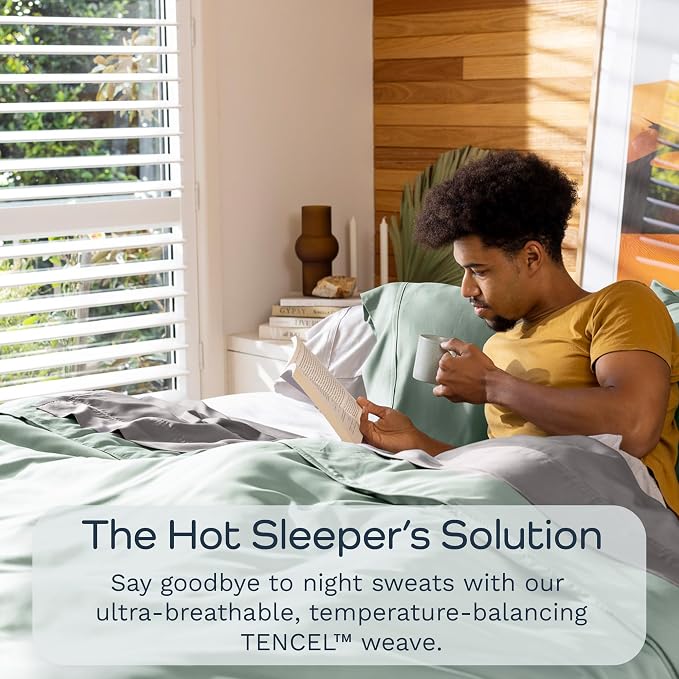 Olive + Crate Tencel Eucalyptus Pillowcases - 100% Tencel Lyocell Cooling Pillow Cases for Hot Sleepers - Hypoallergenic, Moisture-Wicking, Silk Alternative, Vegan - Queen Size Set of 2 [Spring Sage]