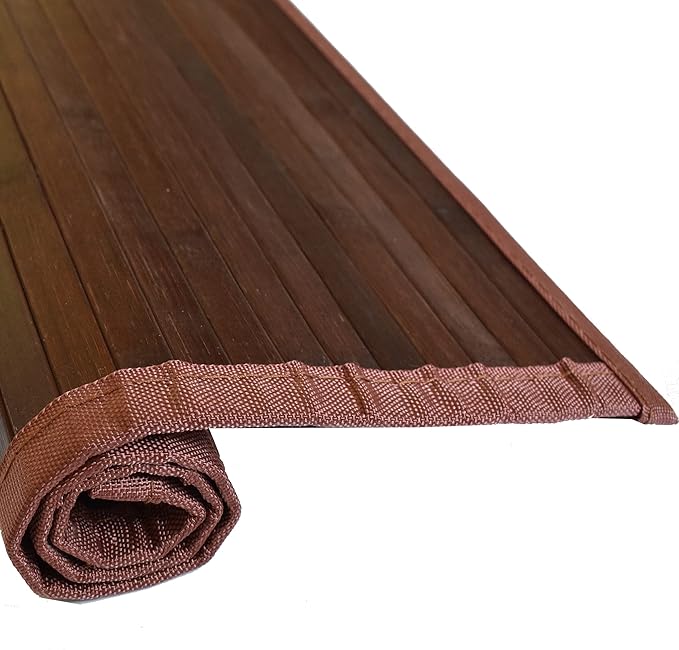 Queensell Bamboo Rug – Bamboo Bathroom Accessories Area Rug – Bath Mat – Bathroom Rugs – Runner Small Rug 17" x 24" Dark Brown