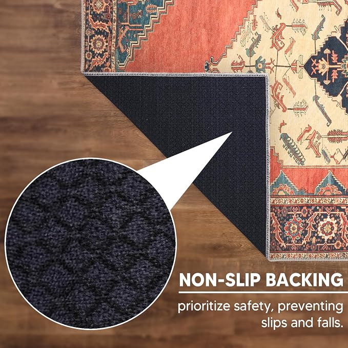 Keen Home Design 48"x72" Rug - Machine Washable Area Rug with Non-Slip Backing, Ideal for Living Room, Dining Room, Bedroom - Vintage, Easy Clean, Durable, Low Pile Rug - (4' x 6')