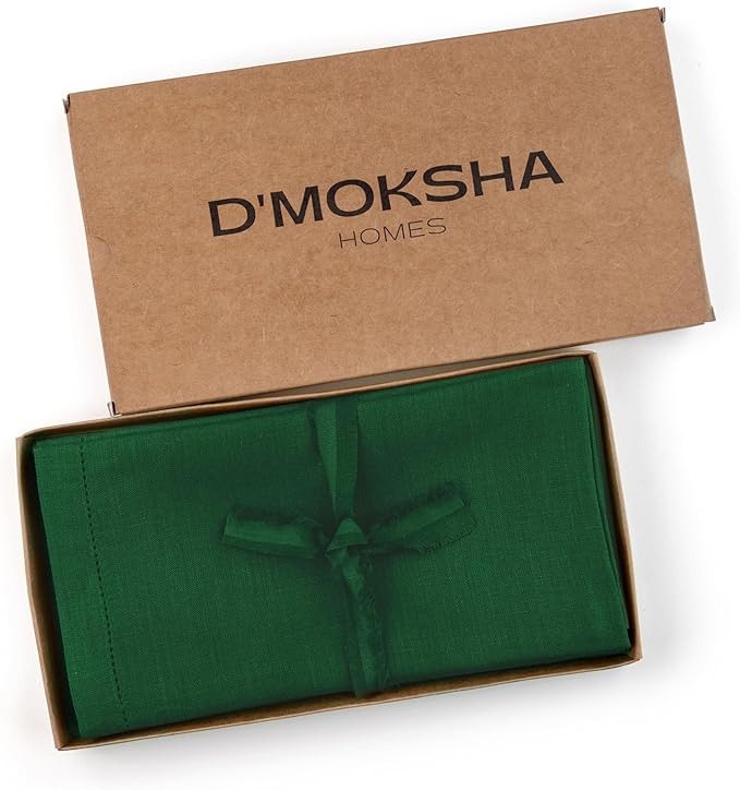 Signature Linen™ by D'Moksha Eden Green Dinner Napkins Set of 4, 20 x 20 Inch Cloth Napkins, 100% Pure Linen, Hemstitch, Machine Washable Table Napkins- Summer, Father's Day