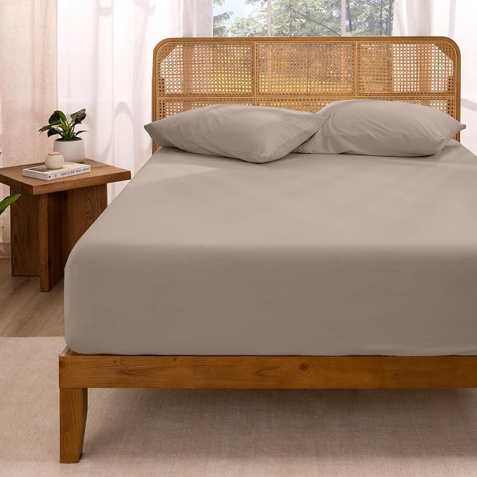 Bare Home 100% Organic Cotton Jersey Fitted Sheet - King Size - Ultra Soft - Deep Pocket Fitted Sheet - 100% Cotton - Ring Spun Yarns (King, Taupe)