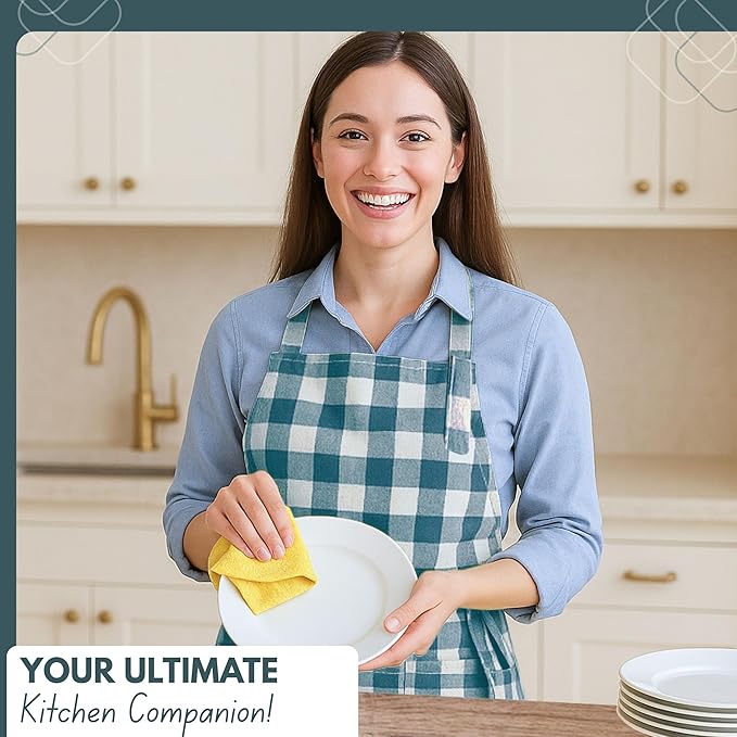 Native Fab Kitchen Apron 2 Pack - 100% Cotton Adjustable, Durable Apron with Pockets, Perfect for Cooking, Baking, Grilling