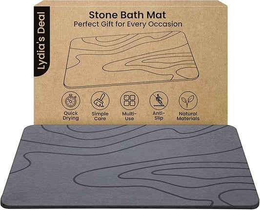 Stone Bath Mat – Non-Slip Diatomaceous Earth Shower Mat, Super Absorbent & Quick-Drying Bathroom Floor Mat, Easy-to-Clean Diatomite Bath Stone for Safer, Dryer Steps (23.6" x 15.4", Gray)