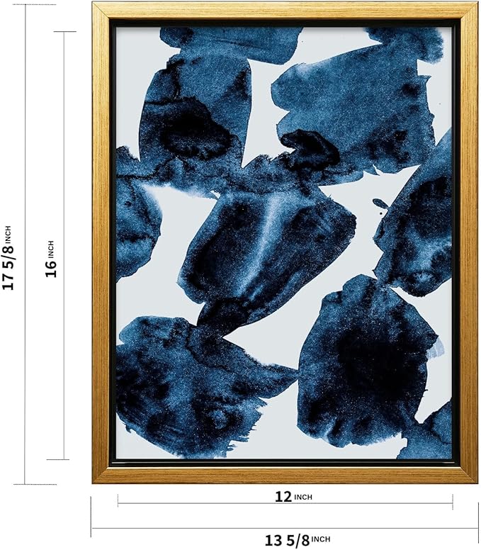 Monem Art Blue Abstract Watercolor Texture Print - Minimalist Modern Art Poster - Wall Decor for Living Room, Bedroom or Office - 12x16 Gold Framed CANVAS Wall Art by Mareike Bohmer
