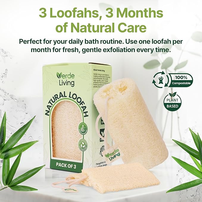 100% Natural Loofah Sponge for Body - $ Loofa Pack 6 Inch Exfoliating Sponge with Drawstring - Large Organic Shower Loofah for Men and Women
