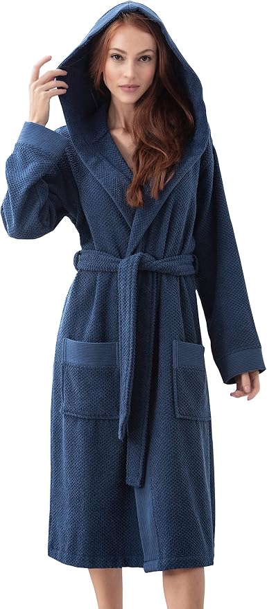 SEYANTE Turkish Cotton Bathrobe for Women - Organic GOTS Certified Terry Hooded Kimono Robe - Spa Quality Women's Cotton Robe