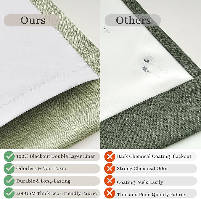 Extra Long Pinch Pleated 108 Inch Floor to Ceiling Curtains for Bedroom 2 Panels Set, Memory Trained Blackout Dual Layer Thick Linen Soundproof Rustic Farmhouse Sage Green Windows Curtain 9 FT Length