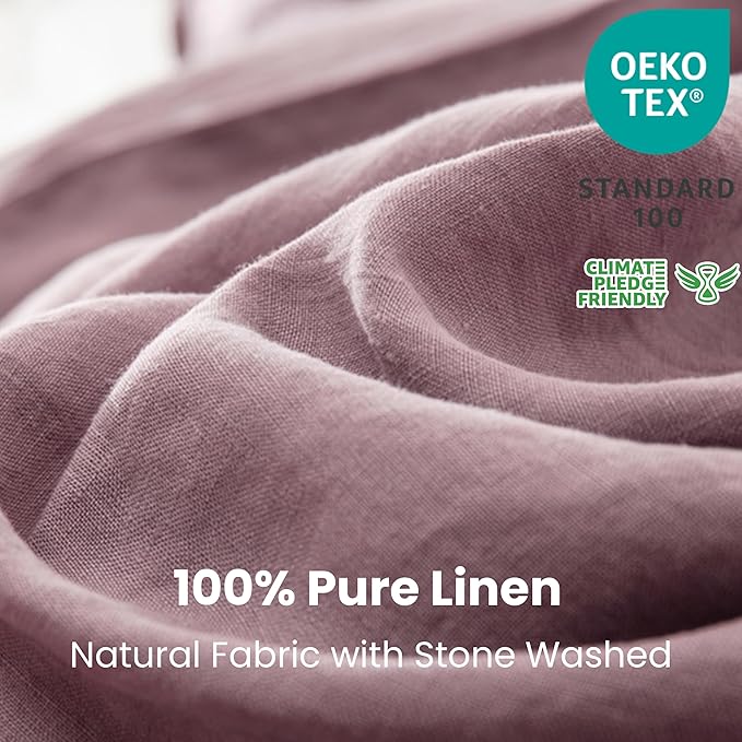 Simple&Opulence 100% Linen Duvet Cover Set 3pcs with Coconut Button Closure Natural French Washed Flax Solid Color Soft Breathable Farmhouse Bedding - Purple, Queen Size