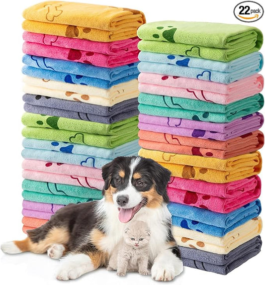 Tatuo 22 Pcs Dog Towels for Drying 20 x 40 Inch Pet Bath Towels Absorbent Microfiber Towel Quick Drying Puppy Bathing Supplies for Small Medium Large Dog Puppy Cat(Colorful,Bone Pattern)