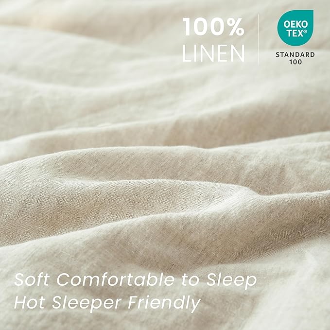 100% French Linen Pillow Shams Basic Style - Pack of 2 - Washed Solid Color Natural Flax Soft Breathable - Linen, 20'' x 26''