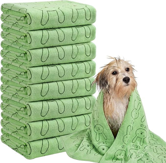 Peryiter 8 Pcs Dog Drying Towels Bulk 55'' x 28'' Pet Grooming Absorbent Microfiber Dog Bath Towels Quick Drying Puppy Bathing Towel for Small Medium Large Cats Pets Bathing Grooming (Green)