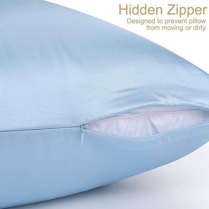 uxcell 1 Pack 100% Charmeuse Pure Silk Pillowcase for Hair and Skin, 350TC 19 Momme Soft Breathable Pillow Case with Hidden Zipper, Cyan Queen(20x30inch)