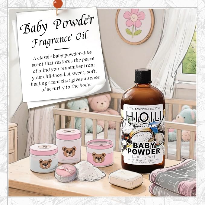 HIQILI Baby Powder Fragrance Oil for Perfume & Laundry Detergent - 150ML | for Body Oils, Candle & Soap Making, and Home Diffusers Use, Aromatic Scent - 150 ML