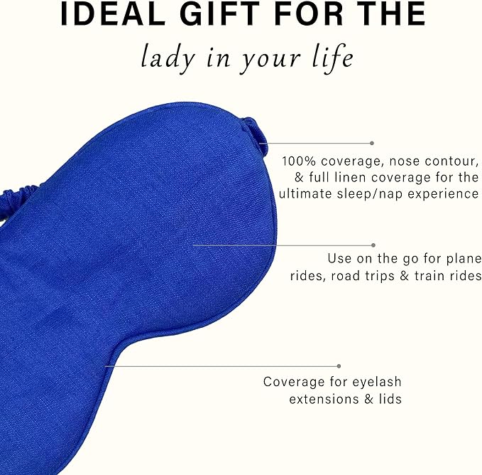 Eye mask Pure Linen Sleep Mask with Elastic Band, No Pressure On Eyes,Side Sleeper Eye Cover Organic Cotton Core Blindfold,Napping & Yoga Travel Essentials (Cornflower Blue)