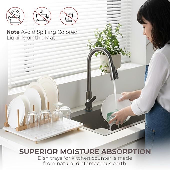 Stone Drying Mat for Kitchen Counter + Sink Caddy | 15.7"x11.8" Diatomaceous Earth Drying Mat with Stainless Steel Feet | Heat Resistant to 450°F | Eco-Friendly Dish Drying Stone for Kitchen Counter