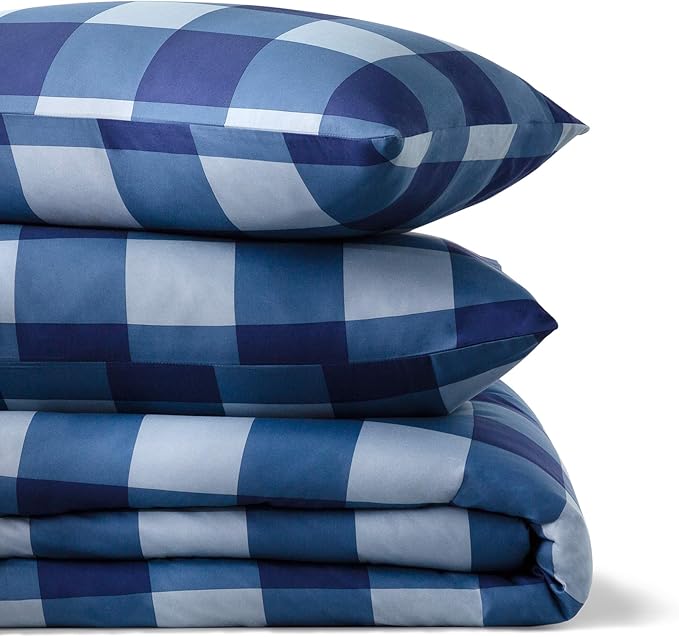 LINENSPA All Season Hypoallergenic Down Alternative Microfiber Comforter, Oversized King, White/Navy