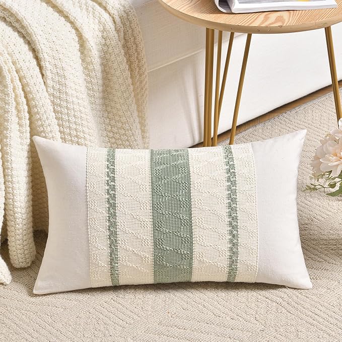 Fancy Homi Set of 2 Sage Green Boho Lumbar Decorative Throw Pillow Covers 16x24 Inch for Living Room Bedroom Couch Bed Sofa, Rustic Retro Cushion Case, Bohemian Room Home Decor, Women Teen Girls Gift