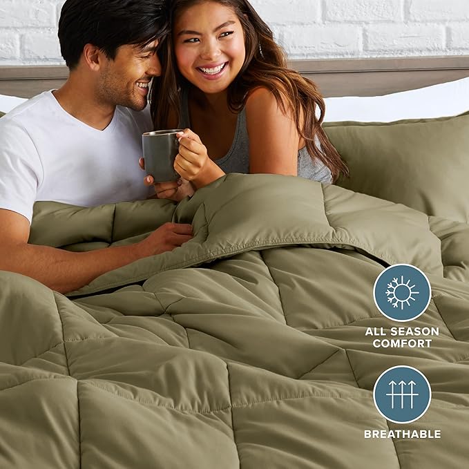 Bare Home Comforter Set - Oversized Queen Size - Ultra-Soft - Goose Down Alternative - Premium 1800 Series - All Season Warmth (Oversized Queen, Olive)