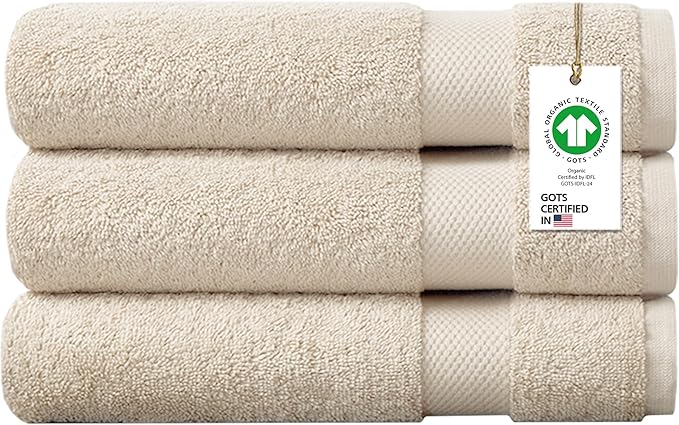 100% Organic Cotton Towels 650 GSM Plush Feather Touch Quick Dry Bath Towel, Pack of 3 GOTS Certified, Oeko-Tex Green Certified, Organic Cotton Bath Towel, 30"X58"
